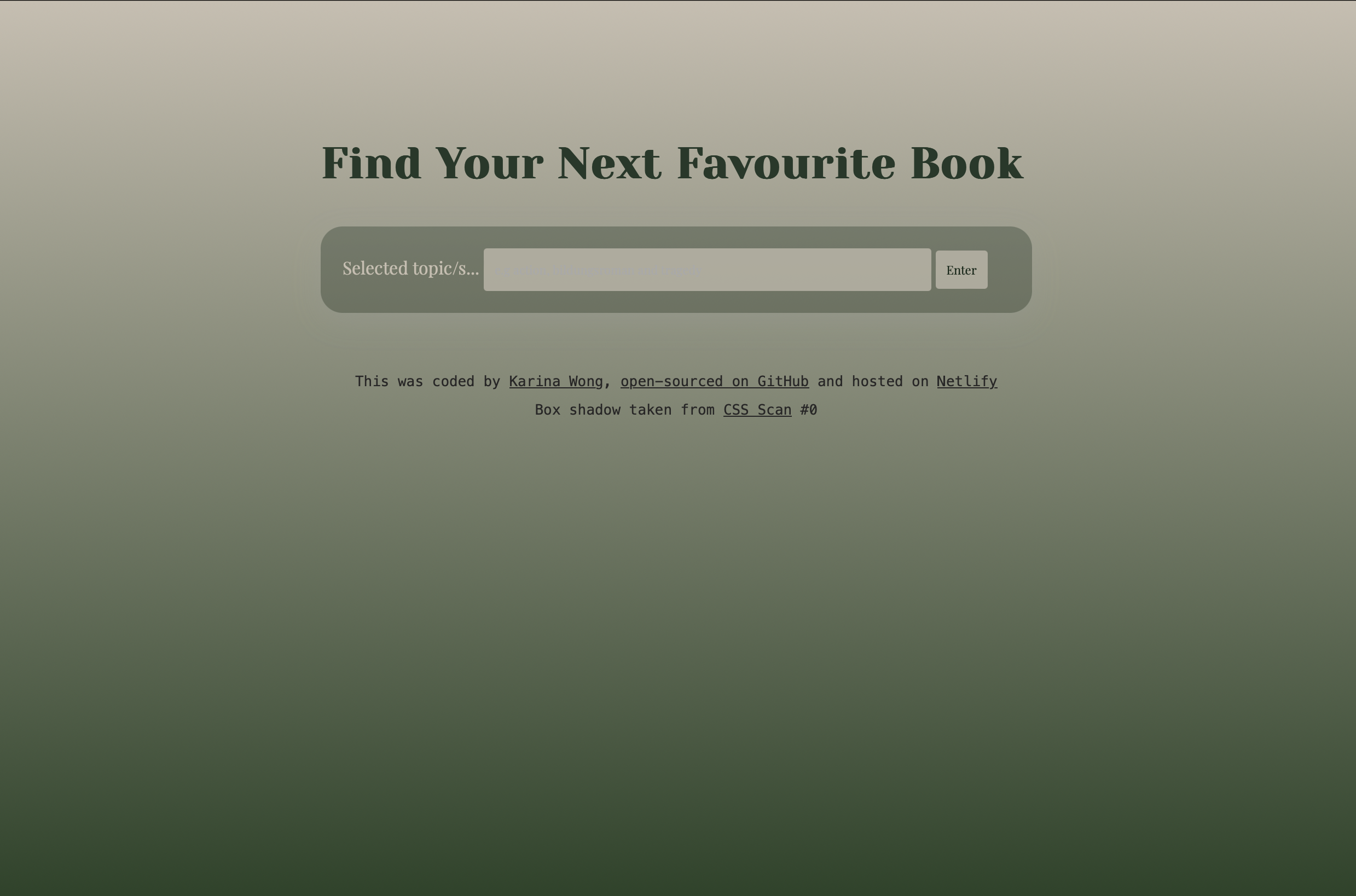 Screenshot of Book finder site